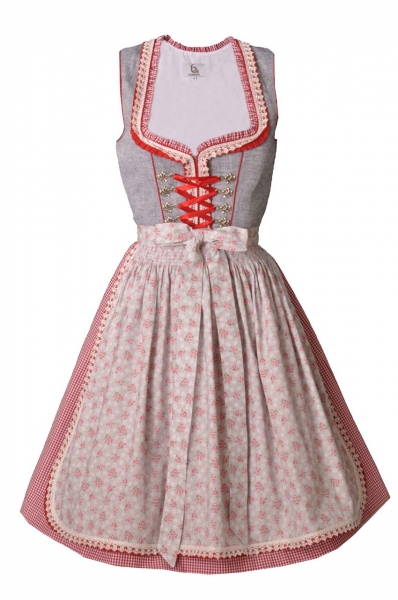 Dirndl midi 60 cm Mariele grau/rot Bergweiß