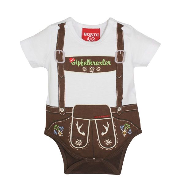 Baby Trachtenbody Hosenträger Gipfelkraxler braun weiß halbarm Bondi
