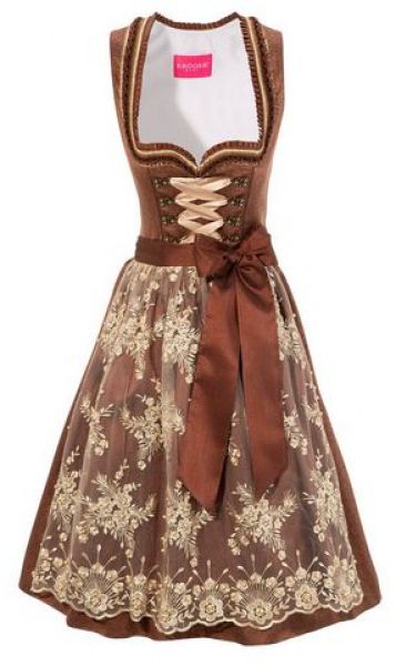 Dirndl midi 60 cm Dorfbach braun gold Krüger