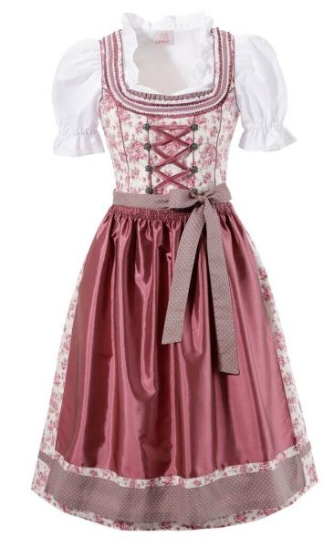 B-Ware / 2. Wahl - Dirndl midi 68 cm Mörsach beige rot geblümt Set 3-tlg. Naber Collection