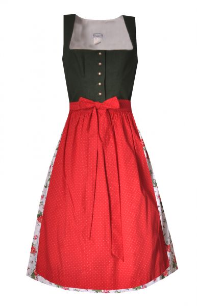 Dirndl midi 70cm Hirnsberg grün dunkelgrün rot weiß Blumenmuster Hannah Collection