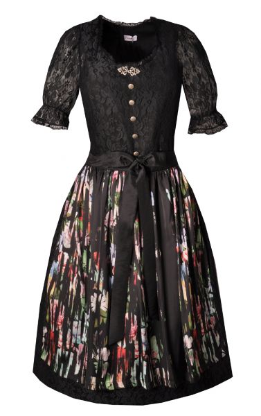 Dirndl midi 70 cm Froschkern schwarz Spitze Kurzarm 2-tlg. Sheego
